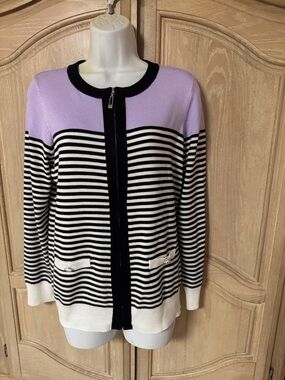 NEW Lilac and Black Striped Zip-Front Women's Sweater